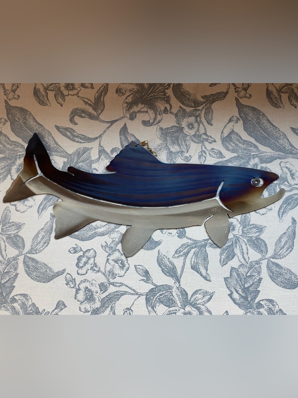 Handmade Metal Art Blue and Silver Fish Wall Sculpture - Decorative Home Art
